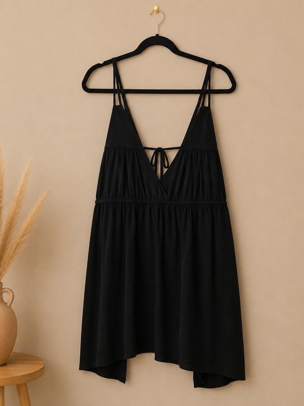 Black V-Neck Spaghetti Strap Tank